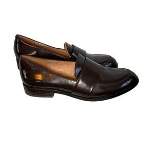 Madewell womens brown banded loafers. Size 6. Shiny leather. Worn once. Preppy